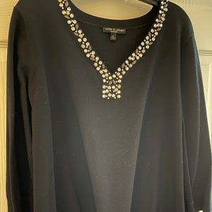 Black ladies sweater with jewels at neckline